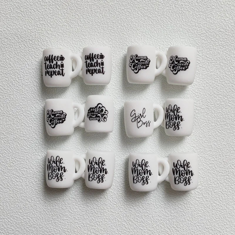 (Pack of 10) New Silicone Beads Focal Coffee Cup Teether Beads Food Grade Baby Chewing Toy Bead DIY Nipple Chain Jewelry Accessories