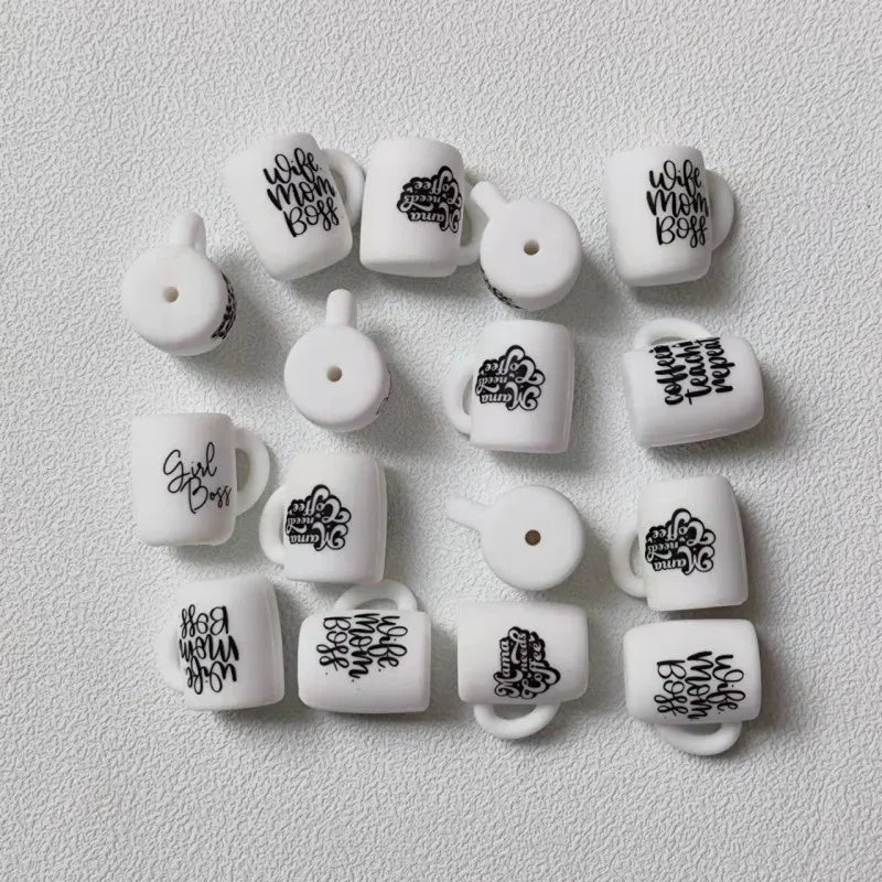 (Pack of 10) New Silicone Beads Focal Coffee Cup Teether Beads Food Grade Baby Chewing Toy Bead DIY Nipple Chain Jewelry Accessories
