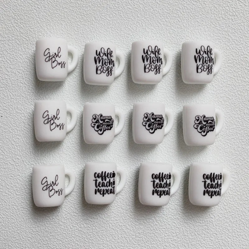 (Pack of 10) New Silicone Beads Focal Coffee Cup Teether Beads Food Grade Baby Chewing Toy Bead DIY Nipple Chain Jewelry Accessories