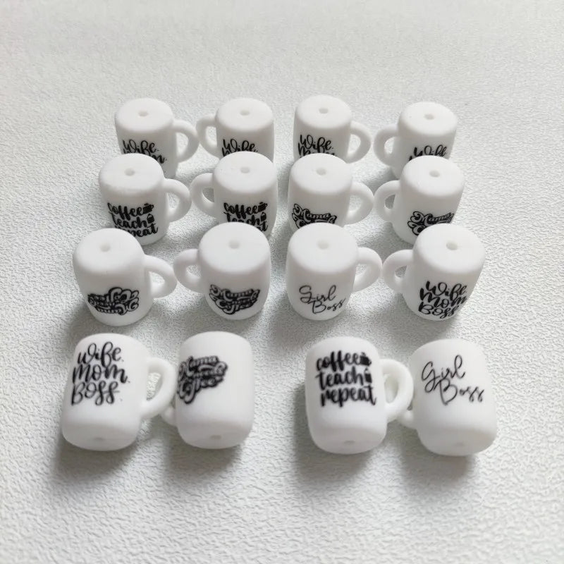(Pack of 10) New Silicone Beads Focal Coffee Cup Teether Beads Food Grade Baby Chewing Toy Bead DIY Nipple Chain Jewelry Accessories