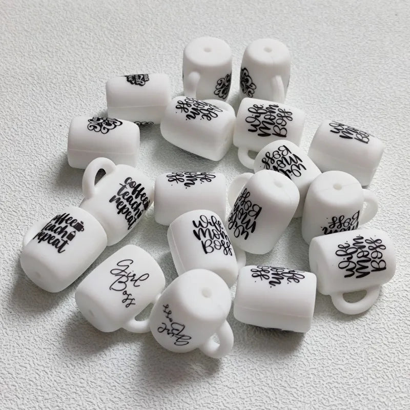 (Pack of 10) New Silicone Beads Focal Coffee Cup Teether Beads Food Grade Baby Chewing Toy Bead DIY Nipple Chain Jewelry Accessories