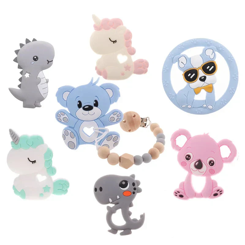 (Pack of 10) Silicone Teethers Babies Accessories Newborn Baby Teether Baby Products Pacifier Personalized Bear Dinosaur Koala BPA Free