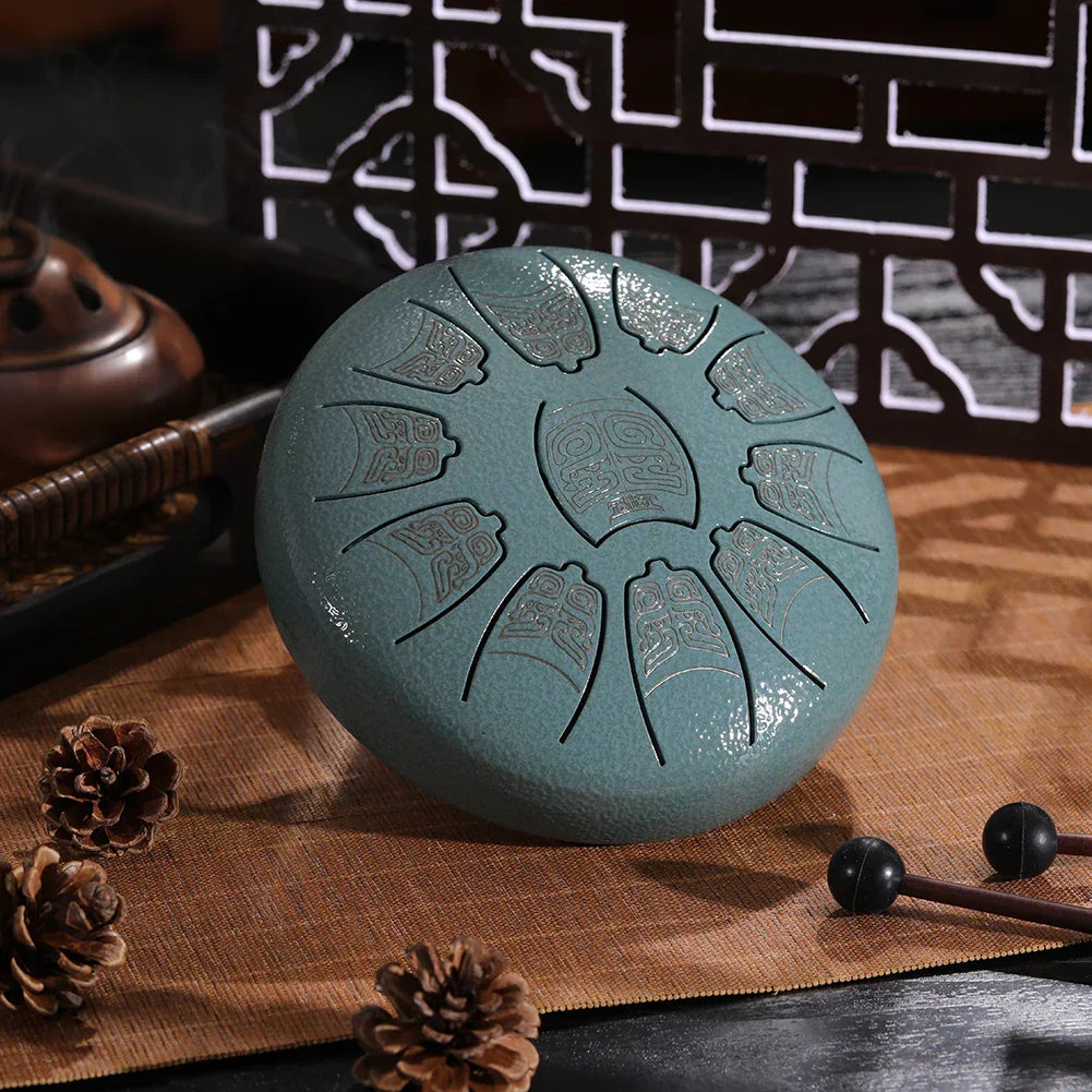 11 Tune Tongue Drum Hand Pan Glucopon Drum Tank with Mallet Drumstick Finger Cot Drumstick Stand Percussion Yoga Meditation Gift