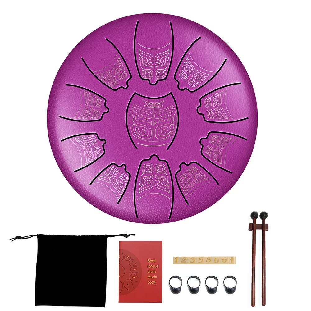 11 Tune Tongue Drum Hand Pan Glucopon Drum Tank with Mallet Drumstick Finger Cot Drumstick Stand Percussion Yoga Meditation Gift