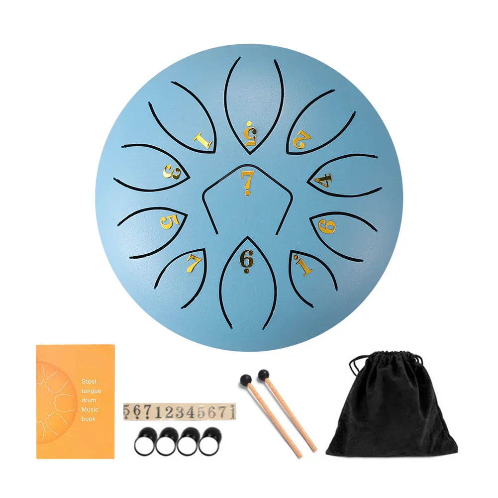 11 Tune Tongue Drum Hand Pan Glucopon Drum Tank with Mallet Drumstick Finger Cot Drumstick Stand Percussion Yoga Meditation Gift