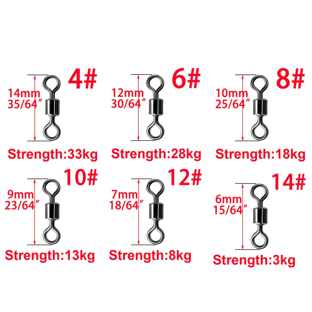 (Pack of 150) /1box 6 Size Fishing Swivel Solid Connector Ball Bearing Snap Fishing Swivels Rolling Stainless Steel Bead Fish Tackle Box