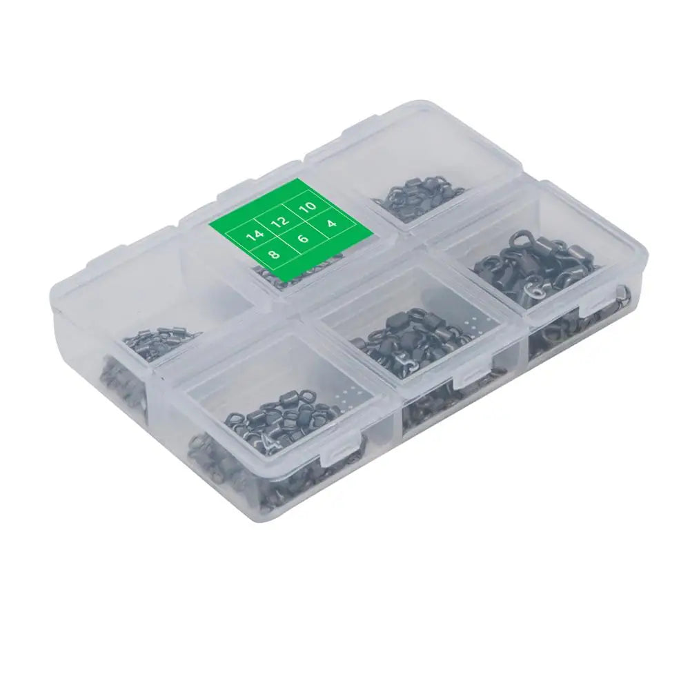 (Pack of 150) /1box 6 Size Fishing Swivel Solid Connector Ball Bearing Snap Fishing Swivels Rolling Stainless Steel Bead Fish Tackle Box