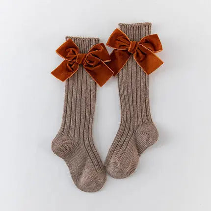 2020 Winter Kids Socks Toddlers Girls Big Bow Socks Knee High Long Soft Socks 100% Cotton Baby Leg Warmers