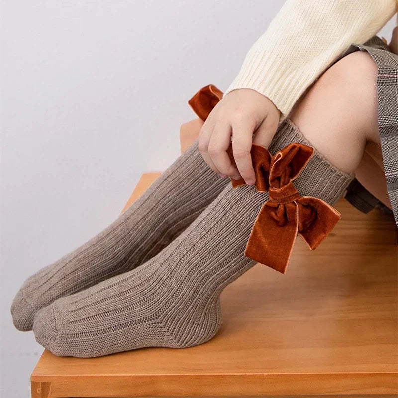 2020 Winter Kids Socks Toddlers Girls Big Bow Socks Knee High Long Soft Socks 100% Cotton Baby Leg Warmers