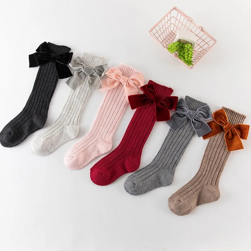 2020 Winter Kids Socks Toddlers Girls Big Bow Socks Knee High Long Soft Socks 100% Cotton Baby Leg Warmers