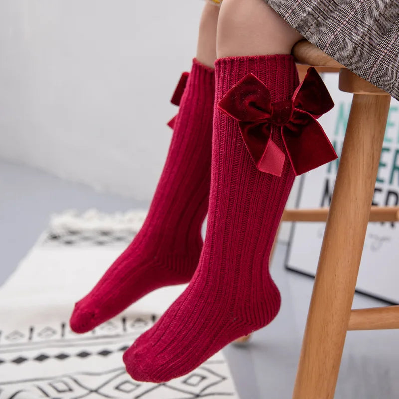 2020 Winter Kids Socks Toddlers Girls Big Bow Socks Knee High Long Soft Socks 100% Cotton Baby Leg Warmers