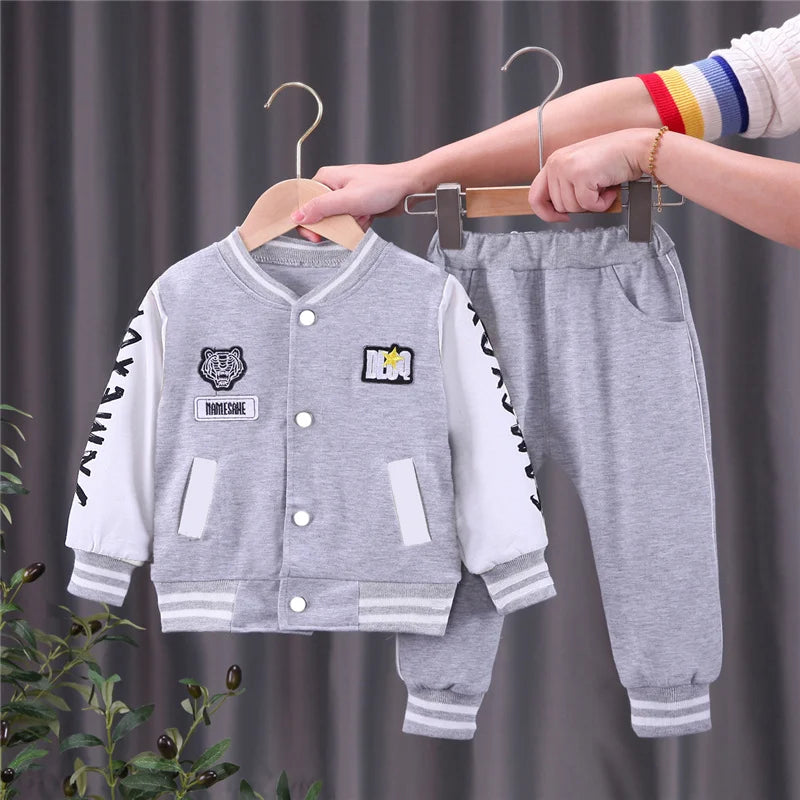 (Pack of 2) 2023 New Kids Baseball Clothing Sets Boys Girls Casual Sports Suit Coat Pant Spring Autumn Thin Baby Tracksuit Outfits 1-4Y