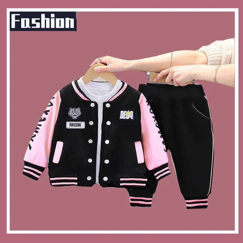 (Pack of 2) 2023 New Kids Baseball Clothing Sets Boys Girls Casual Sports Suit Coat Pant Spring Autumn Thin Baby Tracksuit Outfits 1-4Y