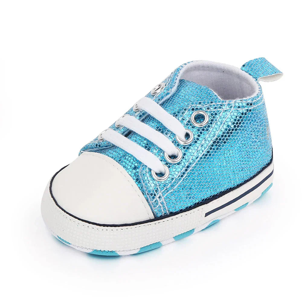 2024 Newborn Sequined Canvas Baby Sneakers Casual Baby Boys Girls Toddler Multi-Color Soft Sole Non-slip Walking Shoes 0-18Month