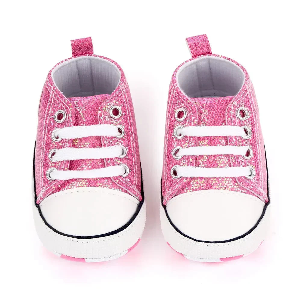 2024 Newborn Sequined Canvas Baby Sneakers Casual Baby Boys Girls Toddler Multi-Color Soft Sole Non-slip Walking Shoes 0-18Month