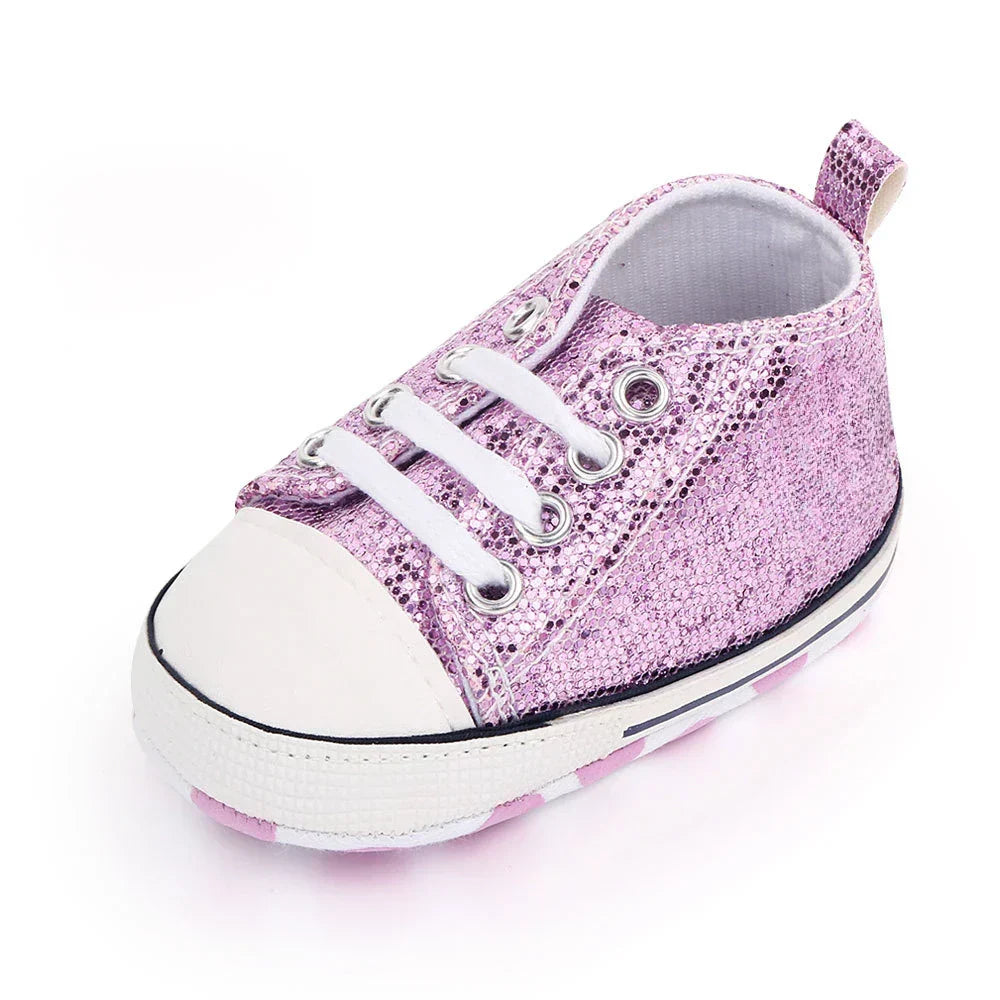 2024 Newborn Sequined Canvas Baby Sneakers Casual Baby Boys Girls Toddler Multi-Color Soft Sole Non-slip Walking Shoes 0-18Month