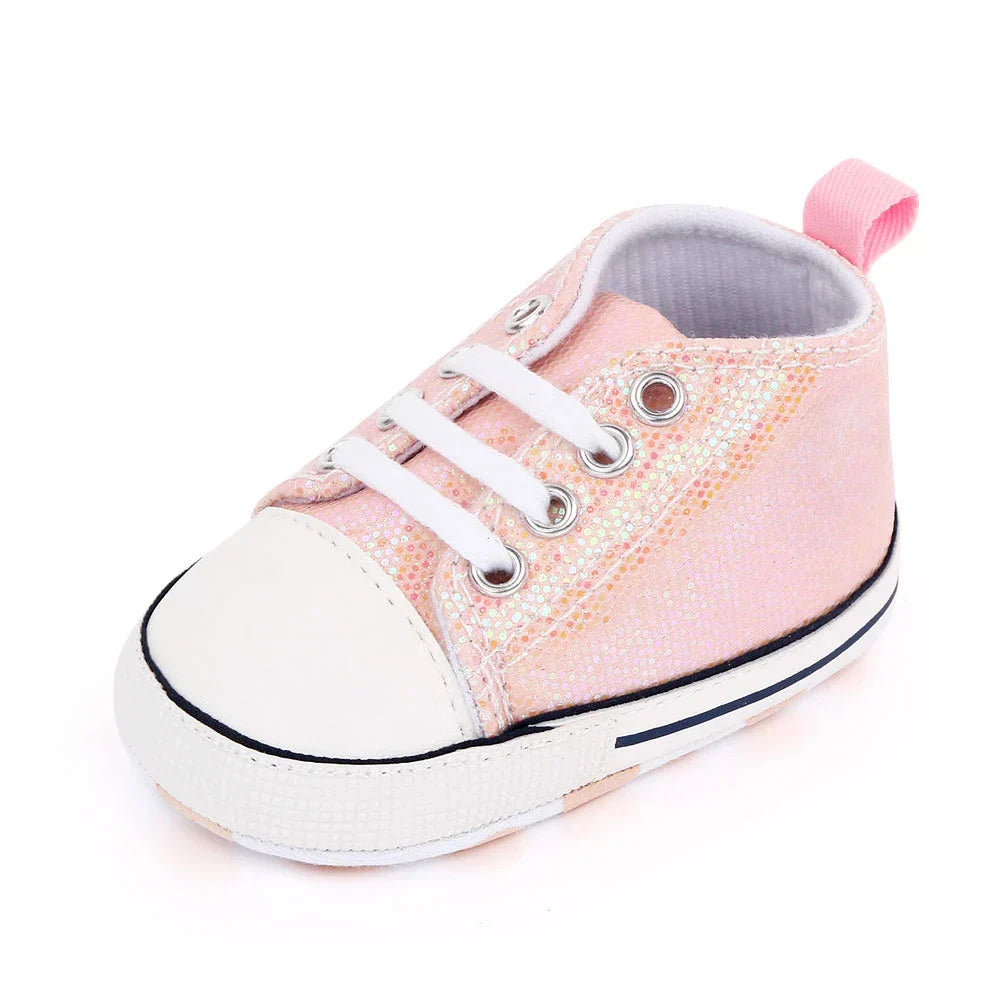 2024 Newborn Sequined Canvas Baby Sneakers Casual Baby Boys Girls Toddler Multi-Color Soft Sole Non-slip Walking Shoes 0-18Month