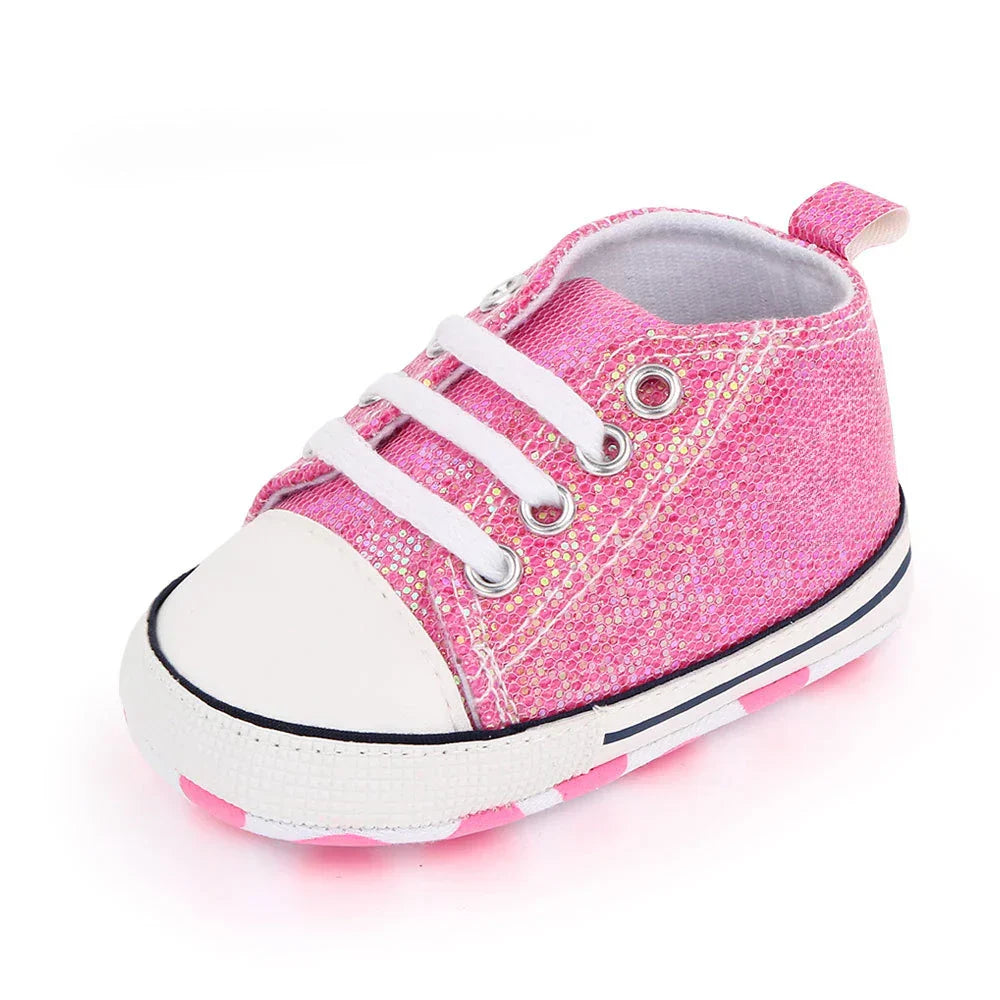 2024 Newborn Sequined Canvas Baby Sneakers Casual Baby Boys Girls Toddler Multi-Color Soft Sole Non-slip Walking Shoes 0-18Month