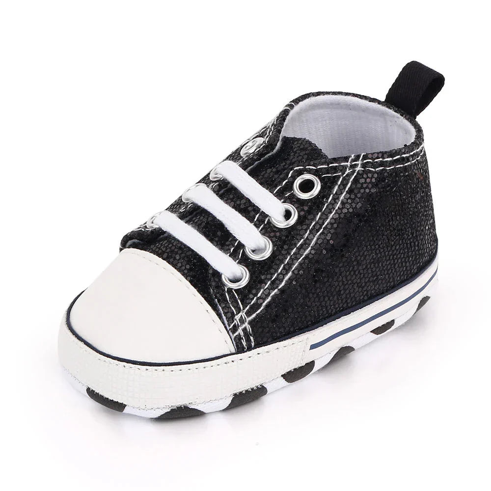 2024 Newborn Sequined Canvas Baby Sneakers Casual Baby Boys Girls Toddler Multi-Color Soft Sole Non-slip Walking Shoes 0-18Month