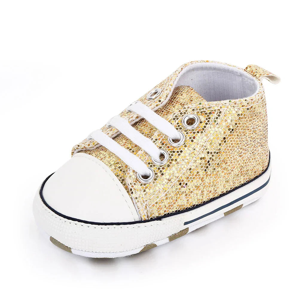 2024 Newborn Sequined Canvas Baby Sneakers Casual Baby Boys Girls Toddler Multi-Color Soft Sole Non-slip Walking Shoes 0-18Month