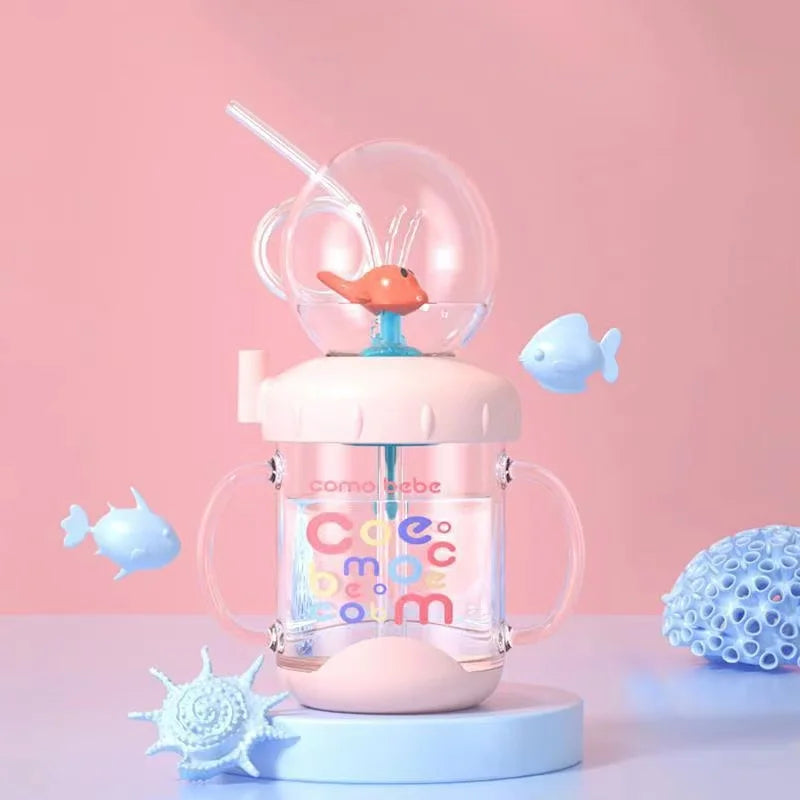220ML Kid Water Glass Learning Cup Portable Drinking Bottle Whale Water Spray Cup Outdoor Water Cup Straw Feed Water Bottle Gift