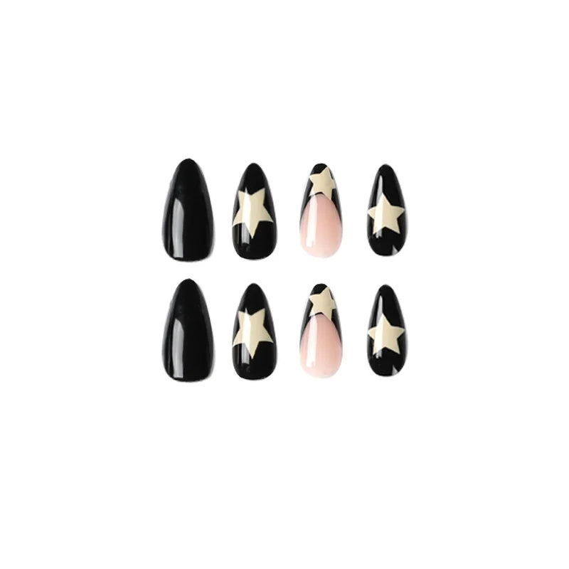 (Pack of 24) /box Fake French y2k Nails Press On Long Stiletto Almond Shape Wearable False Nails With Stars Designs Full Cover Nail Tips