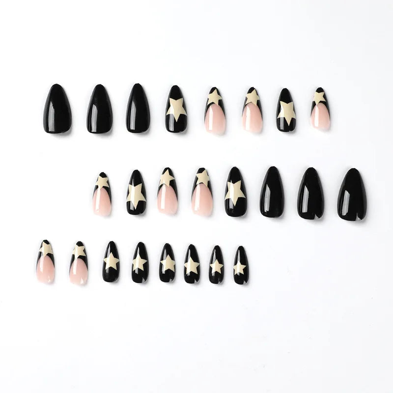 (Pack of 24) /box Fake French y2k Nails Press On Long Stiletto Almond Shape Wearable False Nails With Stars Designs Full Cover Nail Tips