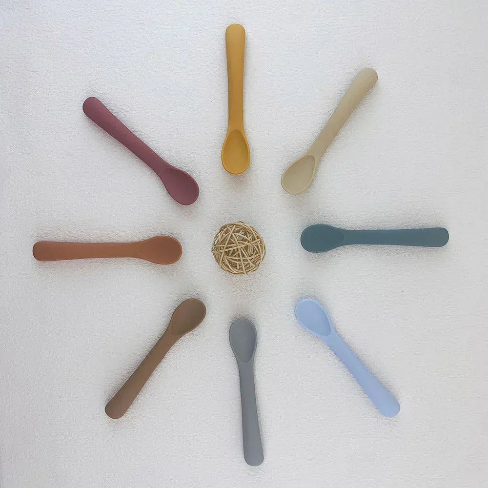 (Pack of 2) Baby Learning Spoons Silicone Utensils Set Newborn Feeding Spoon Set Cute Toddler Scoop Weaning Cutlery Children’S Tablewar