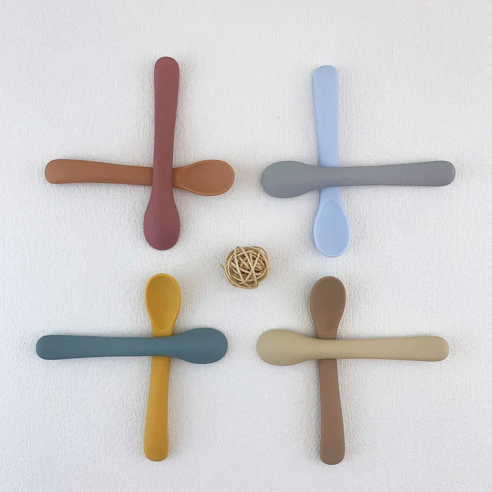 (Pack of 2) Baby Learning Spoons Silicone Utensils Set Newborn Feeding Spoon Set Cute Toddler Scoop Weaning Cutlery Children’S Tablewar