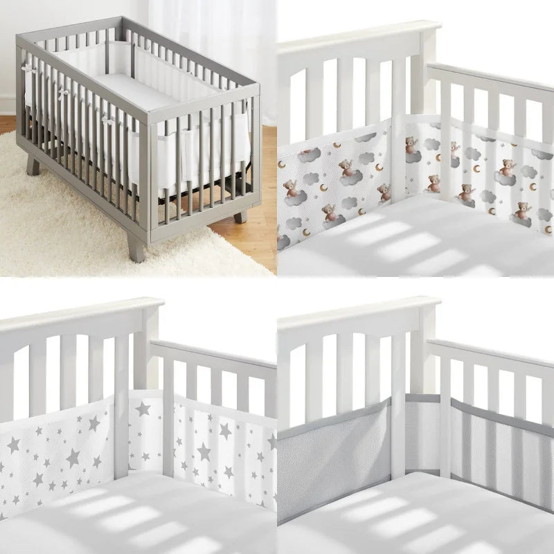 (Pack of 2) /Set Baby Mesh Crib Bumper Liner Breathable Summer Infant Bedding Bumpers born Cot Bed Around Protector