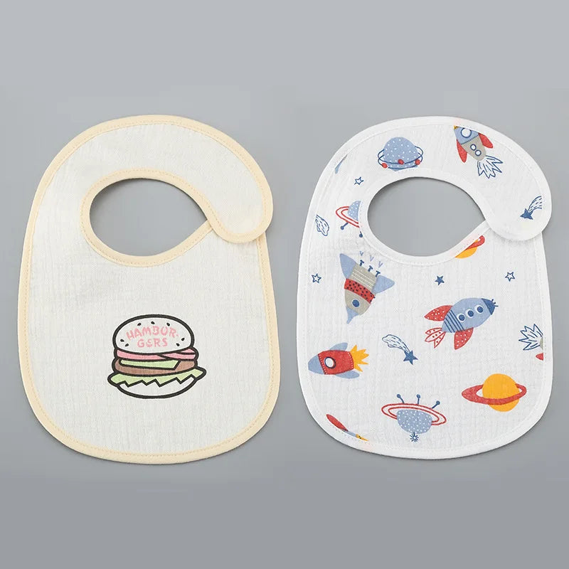 (Pack of 2) /set Cotton Waterproof Baby Bibs Summer Infant Bib Newborn Burp Cloths Bandana for Kids Boys Girls Soft Feeding Saliva Towel