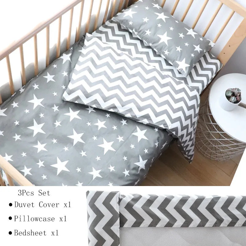 (Pack of 3) Baby Crib Bedding Set Cotton Bed Linens Boy Girl Cot kit Include Pillowcase Sheet Duvet Cover Children Room Decoration