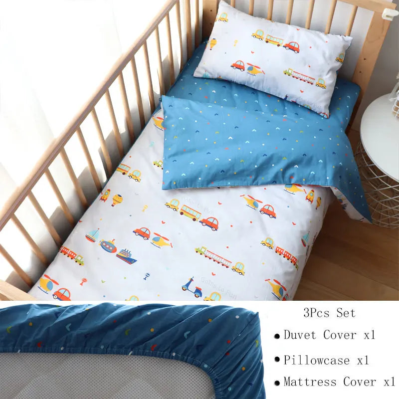 (Pack of 3) Baby Crib Bedding Set Cotton Bed Linens Boy Girl Cot kit Include Pillowcase Sheet Duvet Cover Children Room Decoration