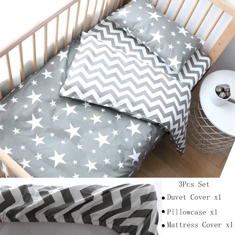 (Pack of 3) Baby Crib Bedding Set Cotton Bed Linens Boy Girl Cot kit Include Pillowcase Sheet Duvet Cover Children Room Decoration