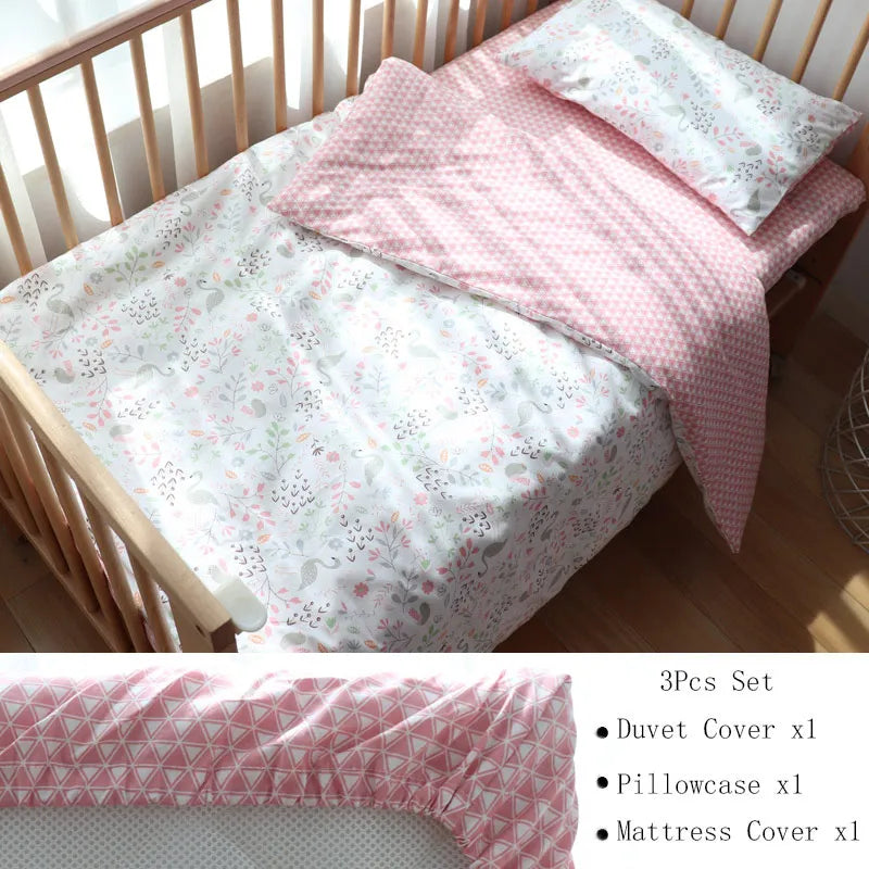 (Pack of 3) Baby Crib Bedding Set Cotton Bed Linens Boy Girl Cot kit Include Pillowcase Sheet Duvet Cover Children Room Decoration