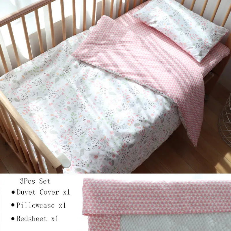 (Pack of 3) Baby Crib Bedding Set Cotton Bed Linens Boy Girl Cot kit Include Pillowcase Sheet Duvet Cover Children Room Decoration