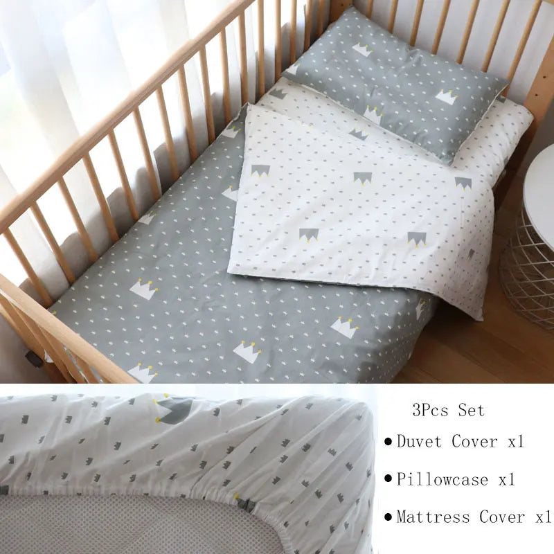 (Pack of 3) Baby Bedding Set For Newborns Star Pattern Kid Bed Linen For Boy Pure Cotton Woven Crib Bedding Duvet Cover Pillocase Sheet