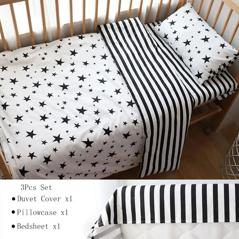 (Pack of 3) Baby Bedding Set For Newborns Star Pattern Kid Bed Linen For Boy Pure Cotton Woven Crib Bedding Duvet Cover Pillocase Sheet