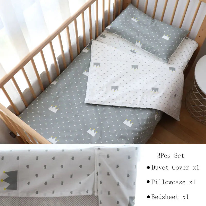 (Pack of 3) Baby Bedding Set For Newborns Star Pattern Kid Bed Linen For Boy Pure Cotton Woven Crib Bedding Duvet Cover Pillocase Sheet