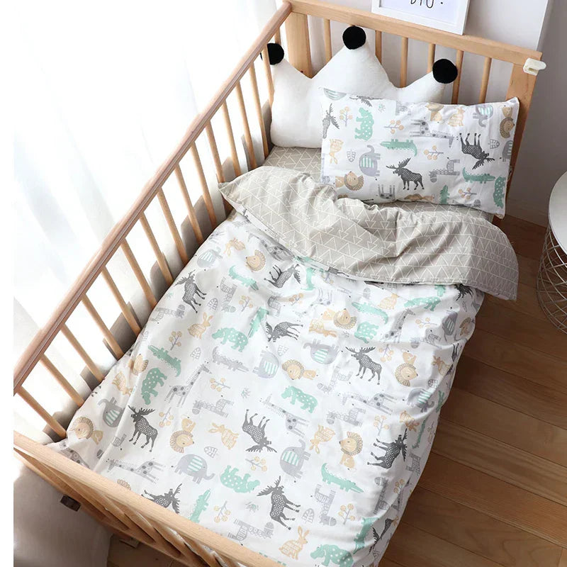 (Pack of 3) Baby Bedding Set For Newborns Star Pattern Kid Bed Linen For Boy Pure Cotton Woven Crib Bedding Duvet Cover Pillocase Sheet