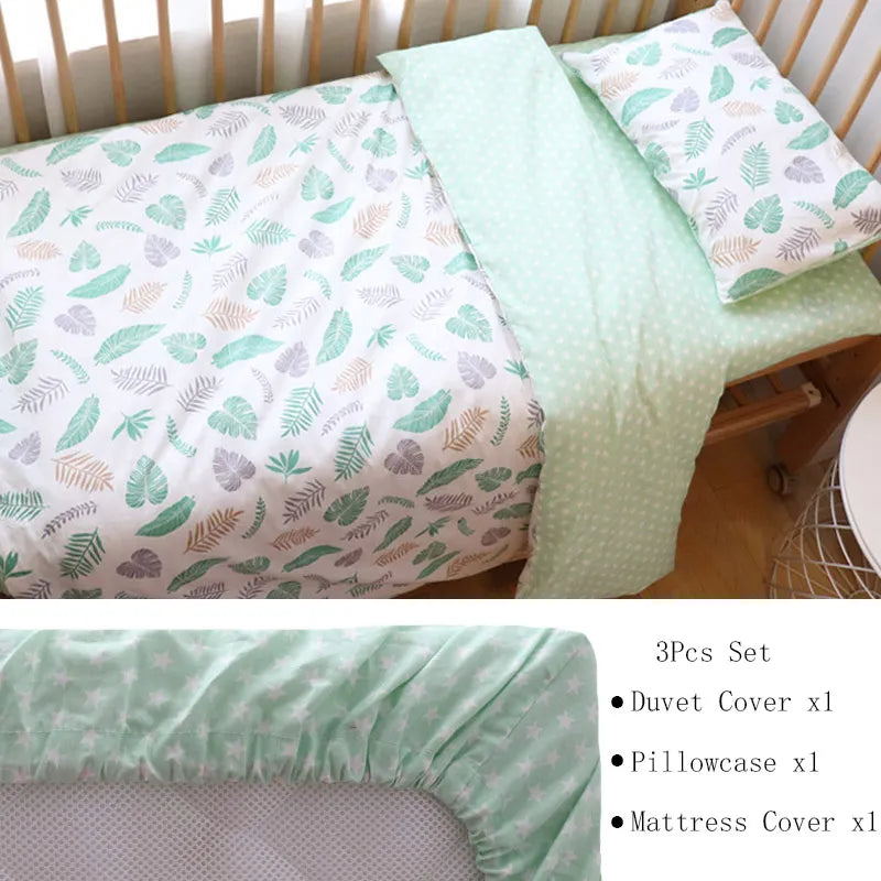 (Pack of 3) Baby Bedding Set For Newborns Star Pattern Kid Bed Linen For Boy Pure Cotton Woven Crib Bedding Duvet Cover Pillocase Sheet