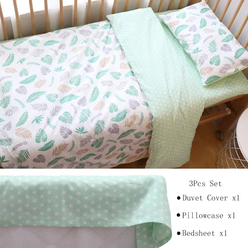 (Pack of 3) Baby Bedding Set For Newborns Star Pattern Kid Bed Linen For Boy Pure Cotton Woven Crib Bedding Duvet Cover Pillocase Sheet