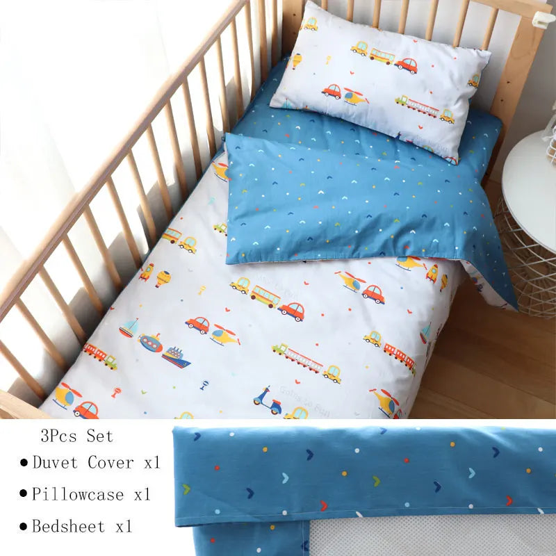 (Pack of 3) Baby Bedding Set For Newborns Star Pattern Kid Bed Linen For Boy Pure Cotton Woven Crib Bedding Duvet Cover Pillocase Sheet