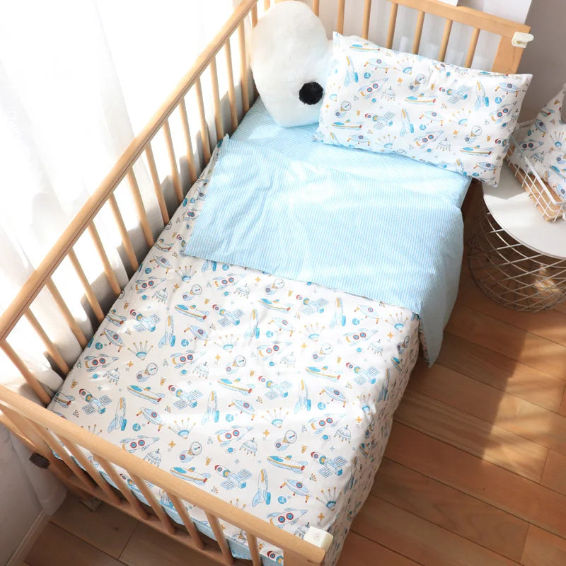 (Pack of 3) Baby Bedding Set For Newborns Star Pattern Kid Bed Linen For Boy Pure Cotton Woven Crib Bedding Duvet Cover Pillocase Sheet