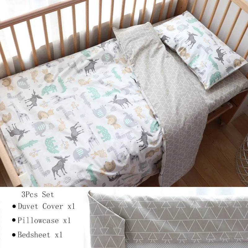 (Pack of 3) Baby Bedding Set For Newborns Star Pattern Kid Bed Linen For Boy Pure Cotton Woven Crib Bedding Duvet Cover Pillocase Sheet