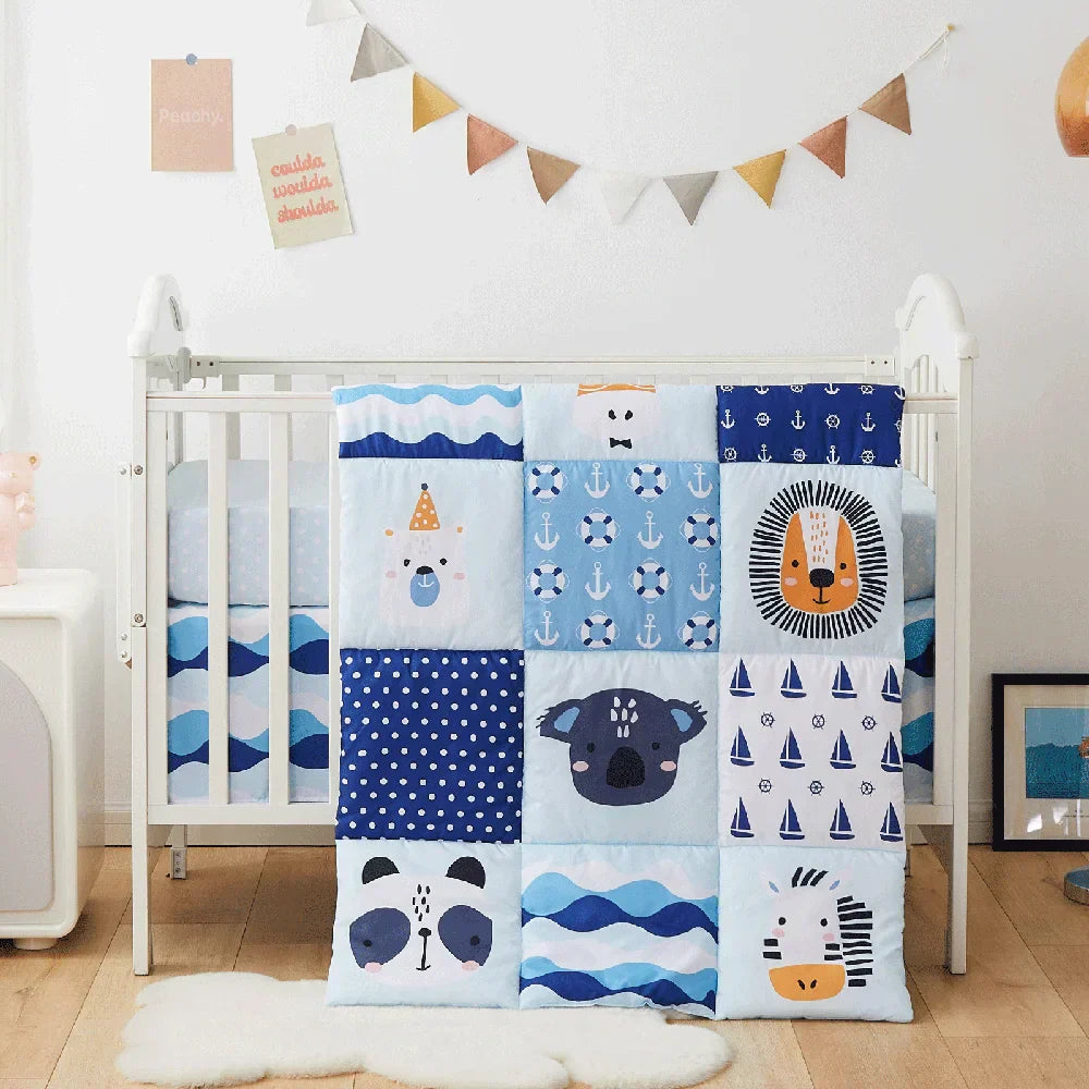 (Pack of 3) Microfiber Crib Bedding Set Forest And Animal Designs For Boys and Girls Baby Quilt Includes Quilt Crib Sheet, Crib Skirt