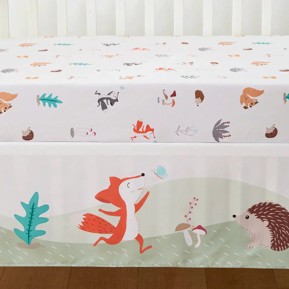 (Pack of 3) Microfiber Crib Bedding Set Forest And Animal Designs For Boys and Girls Baby Quilt Includes Quilt Crib Sheet, Crib Skirt
