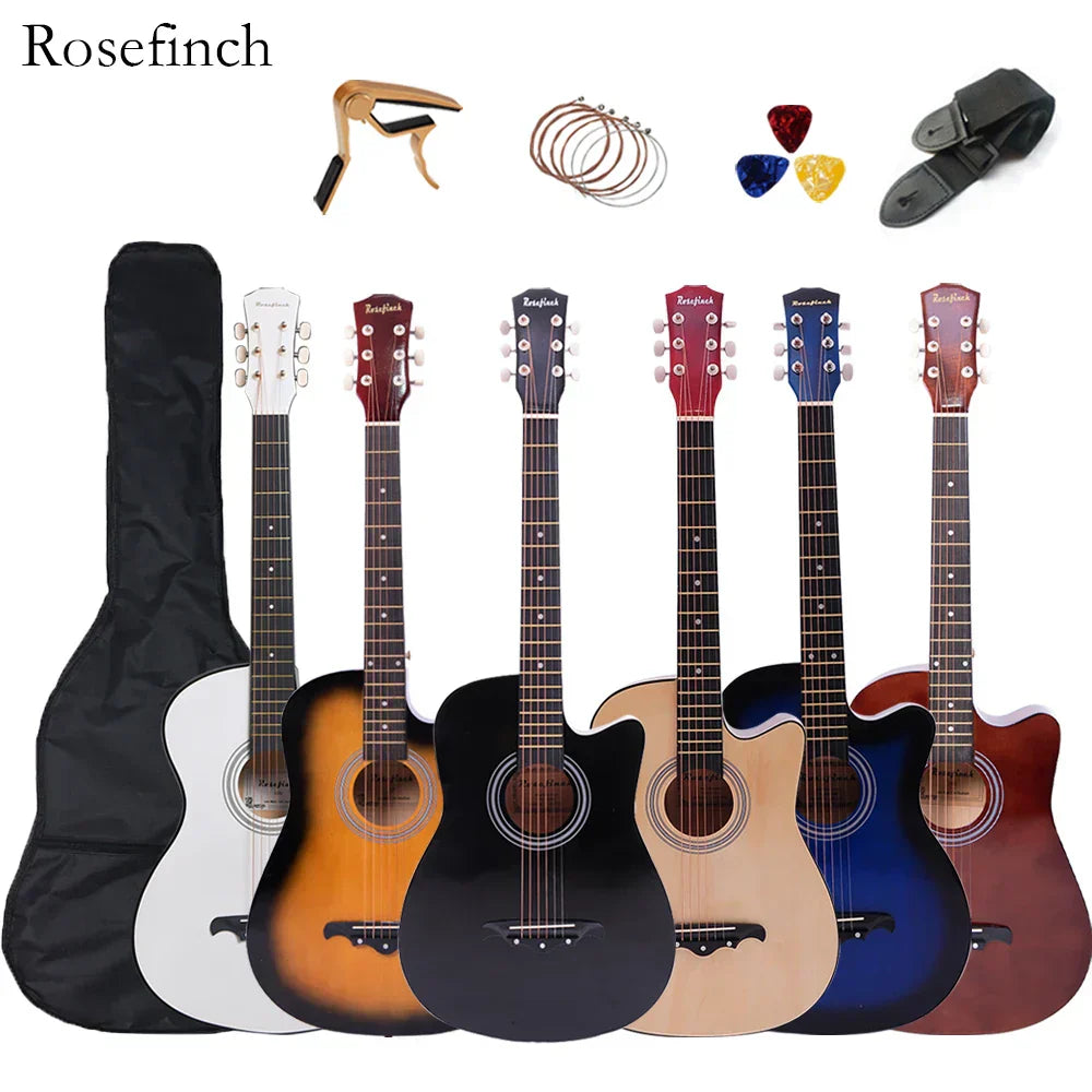 41/38 Inch Acoustic Guitar for Travel Beginners Adults Kit with Capo Picks Bag 6 Steel Strings Guitarra for Teens AGT16