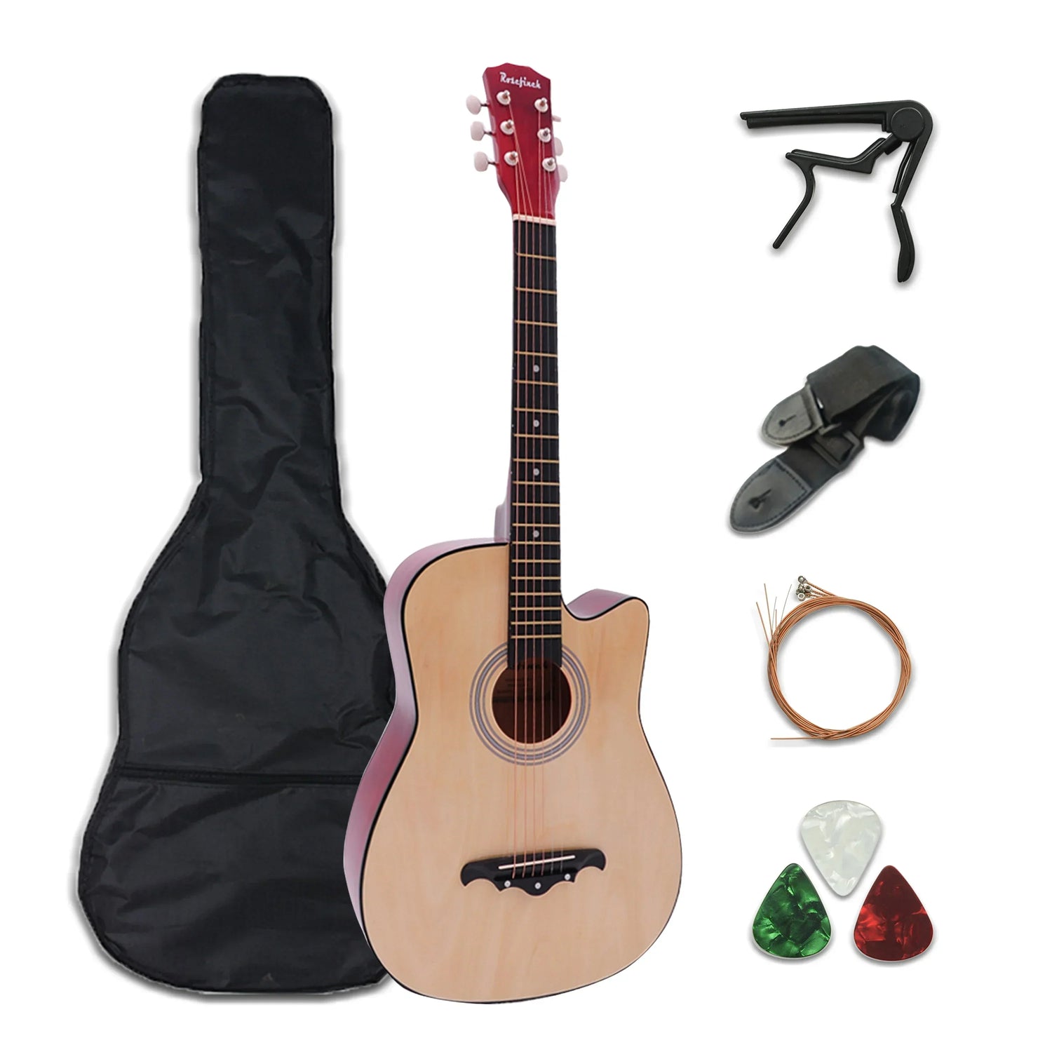 41/38 Inch Acoustic Guitar for Travel Beginners Adults Kit with Capo Picks Bag 6 Steel Strings Guitarra for Teens AGT16
