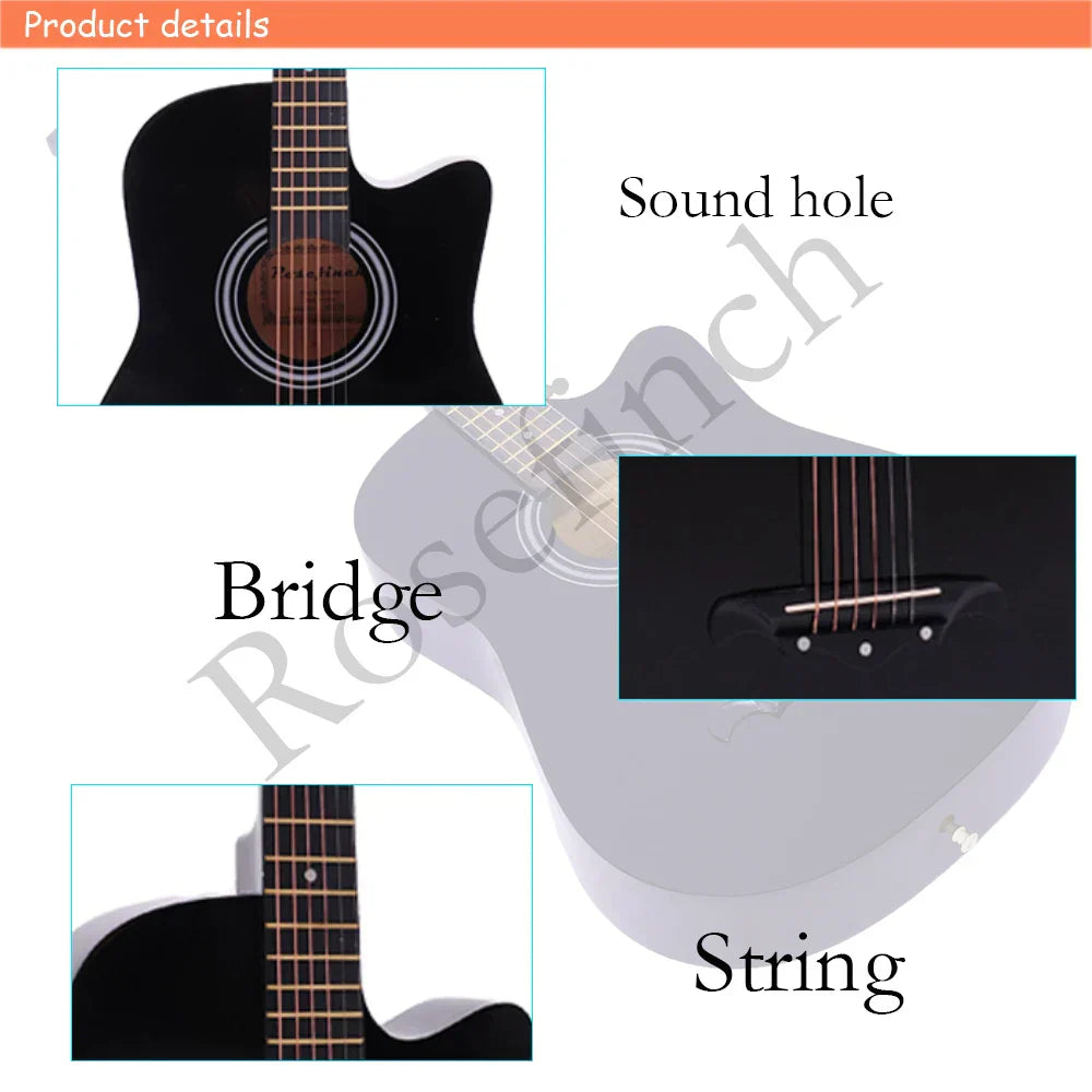 41/38 Inch Acoustic Guitar for Travel Beginners Adults Kit with Capo Picks Bag 6 Steel Strings Guitarra for Teens AGT16